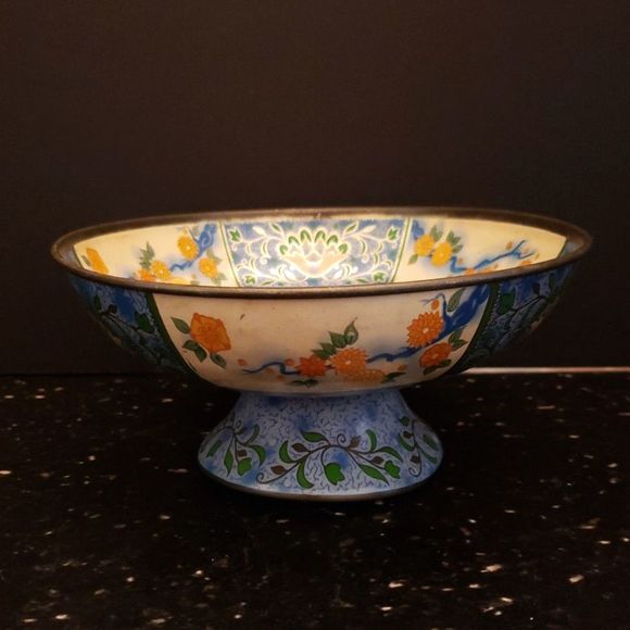 Canton Compote Metal Tin Pedestal Bowl Baret Ware England 1954 Vintage (AS IS) - Picture 1 of 13